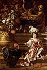Boy Wall Art - A Boy Seated On A Terrace With His Pet Monkey And a Turkey, A Still Life Of Flowers In A Sculpted Urn At Left